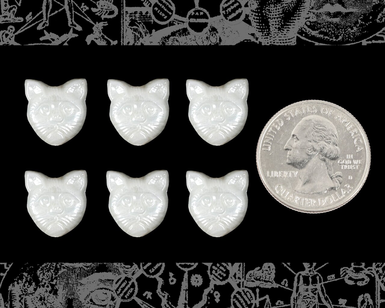 14mm x 13mm White Glass Cat Head Beads - XXX - Set of Six - GB-AB03